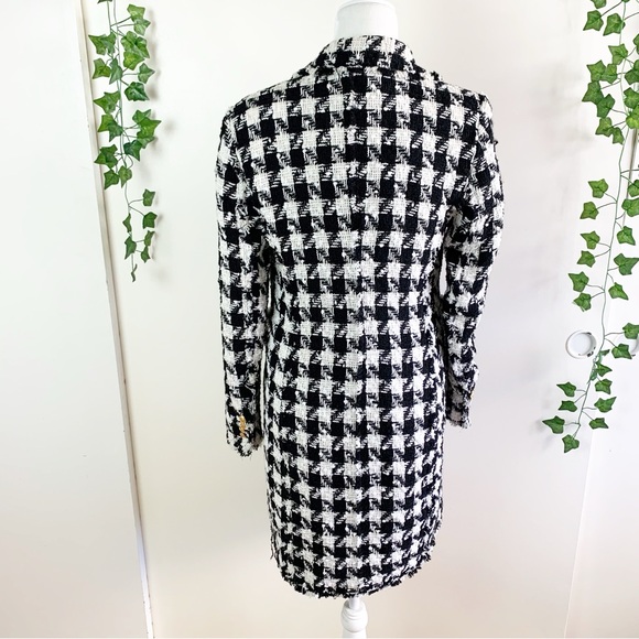 NWT Zara black and white houndstooth tweed coat size medium - Picture 5 of 7